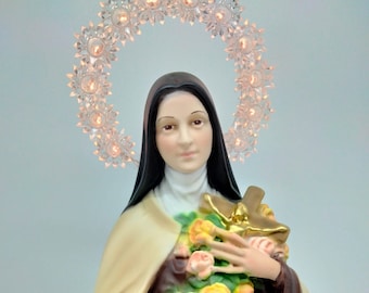 Resin statue of Saint Therese of the Child Jesus, 40 cm, with luminous halo. Saint Therese of Lisieux. 15.74'' St. Therese of Lisieux statue