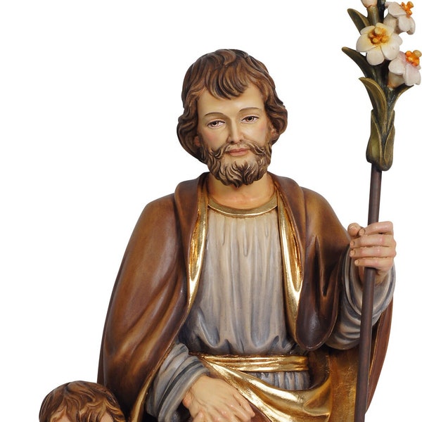 Statue des Heiligen Josef mit Jesuskind aus Holz VERSCHIEDENE GRÖSSEN ERHÄLTLICH