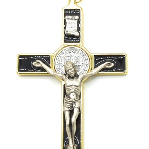 Black Cross of St. Benedict, 20 cm (7.87&quot;) high with gold-colored edges. St. Benedict medal. Black Cross of St. Benedict. Made in Italy.