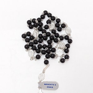St. Benedict&#39;s Rosary in real stone. Black onyx and 925 sterling silver rosary by St. Benedict- handcrafted product -Made in Italy