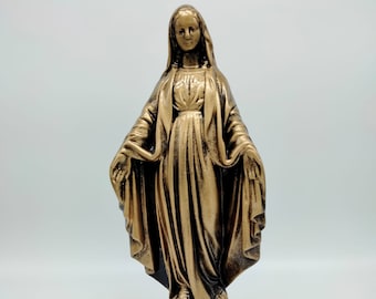 Estatua de la Virgen Milagrosa en resina color bronce antiguo, 30 cm (11,81'') Virgen de la Inmaculada Concepción en resina color bronce