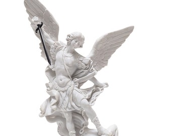 Statue of St. Michael Archangel cm 31 ( 12.20'') in white marble powde