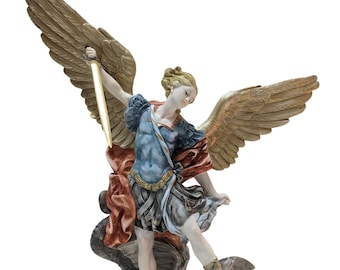 Beeld van de aartsengel Michaël, 40 cm, met de hand beschilderd marmerstof | GEMAAKT IN TOSCANE | 15,75'' Beeld van de aartsengel Michaël |