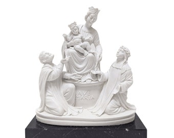 Statue of Our Lady of Pompeii cm 18x21 (7.08''x 8.26'') in white marble powder