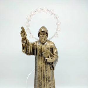 Saint Charbel Mackhluf statue in bronze, 40 cm high (15.75 inches) in resin for indoors and outdoors with luminous halo - 220 V