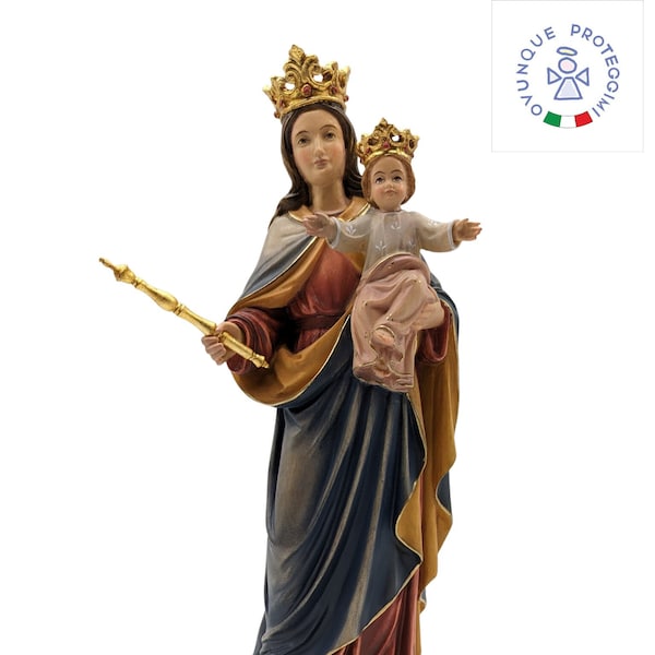 Statue of Our Lady Help of Christians, Regina Coeli, made of wood from Val Gardena, top quality, Made in Italy VARIOUS HEIGHTS AVAILABLE