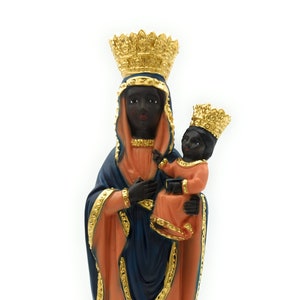 Black Madonna of Czestochowa statue in marble dust, 35 cm high. 13.78&#39;&#39; Our Lady of Czestochowa statue. Black Virgin Mary statue.