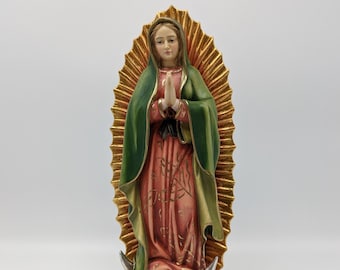 Wooden statue of Our Lady of Guadalupe, hand-painted in Val Gardena. VARIOUS HEIGHTS AVAILABLE.