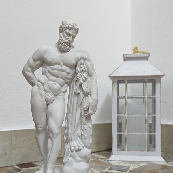 Statue grecque d'Hercule Farnèse h 27 cm en poudre de marbre blanc - La statue d'Hercule Farnèse - Hercule Farnèse