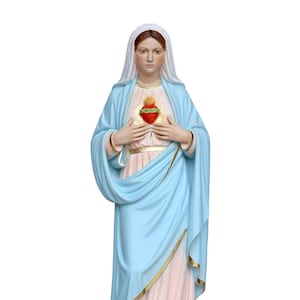 Statue of the Madonna of the Sacred Heart of Mary in resin cm 50 (19.68&#39;&#39;) hand painted. Sacred Heart of Mary resin statue. MADE IN ITALY.