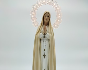 Our Lady of Fatima statue cm. 35 (inches 13,78) in resin with illuminated halo