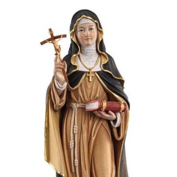 Val Gardena wooden statue of Saint Monica with cross and book hand painted MADE IN ITALY various sizes available