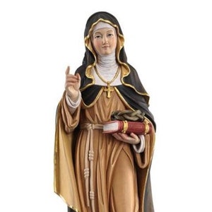 Wooden statue of Saint Teresa of Avila with crown of thorns, hand-painted in Val Gardena, MADE IN ITALY, various sizes available.