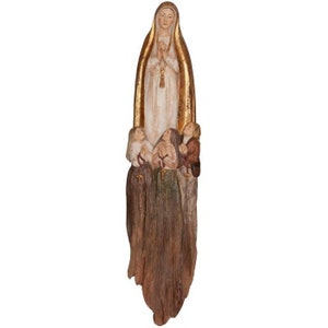 Estatua de Nuestra Señora de Fátima en madera de raíz, Estatua de Nuestra Señora de Fátima con niños pastores. Estatua de madera de Nuestra Señora de Fátima