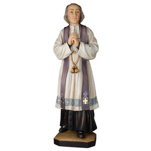 Wooden statue of St. Curé d&#39;Ars (Jean-Marie Baptiste Vianney). St. Curé d&#39;Ars (Jean-Marie Baptiste Vianney) wooden statues. John Vianney