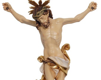 Body of Christ with sunburst all in hand painted wood painted with oil colors, made in Val Gardena - MADE IN ITALY -