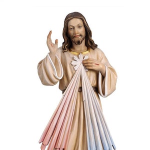 Wooden statue of Merciful Jesus from Val Gardena. MADE IN ITALY. Wooden statue of Merciful Jesus. Divin Mercy wooden statue.