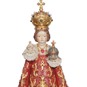 Statue of the Infant Jesus of Prague in wood from Val Gardena, in hand-carved wood.
