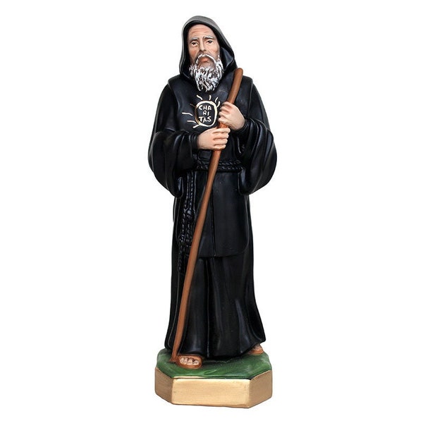 Resin statue of San Francesco da Paola 33 cm high. Suitable for indoor and outdoor use. 12.99'' Resin statue of St. Francis of Paola.