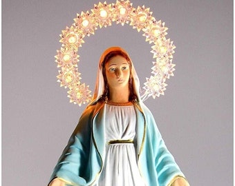 Estatua de la Virgen Milagrosa, 30 cm (11,81 pulgadas), hecha de resina con halo luminoso, 220V - Italia