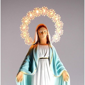 Miraculous Madonna statue, 30 cm (11.81 inches), made of resin with a luminous halo, 220V - MADE IN ITALY