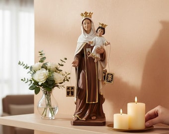 Statue de Notre-Dame du Mont-Carmel, 30 cm, résine. 11,81" Statue de Notre-Dame du Mont-Carmel.