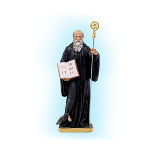 Statue des Heiligen Benedikt von Norcia aus Harz, 40 cm, für drinnen und draußen. 15,75 Zoll große Statue des Heiligen Benedikt von Nurcia. HERGESTELLT IN ITALIEN.