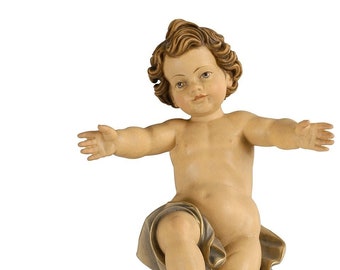 Statue of Baby Jesus in hand painted wood and made in Val Gardena, also available with cradle