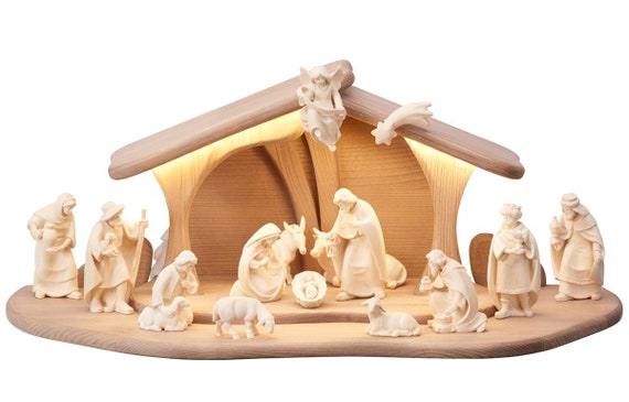 Crèche de Noël en Bois et doré – 8 éléments