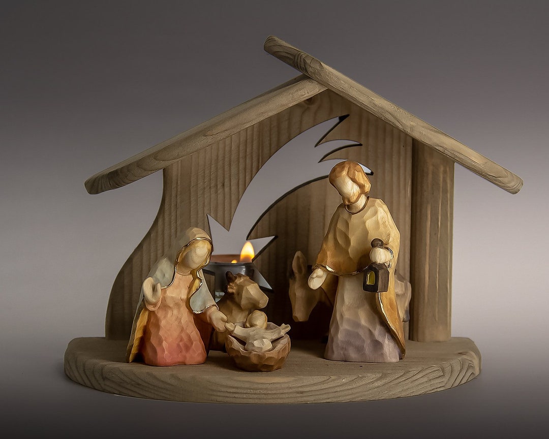 Wooden Nativity Set, Complete Wooden Nativity Scene With Modern Style ...