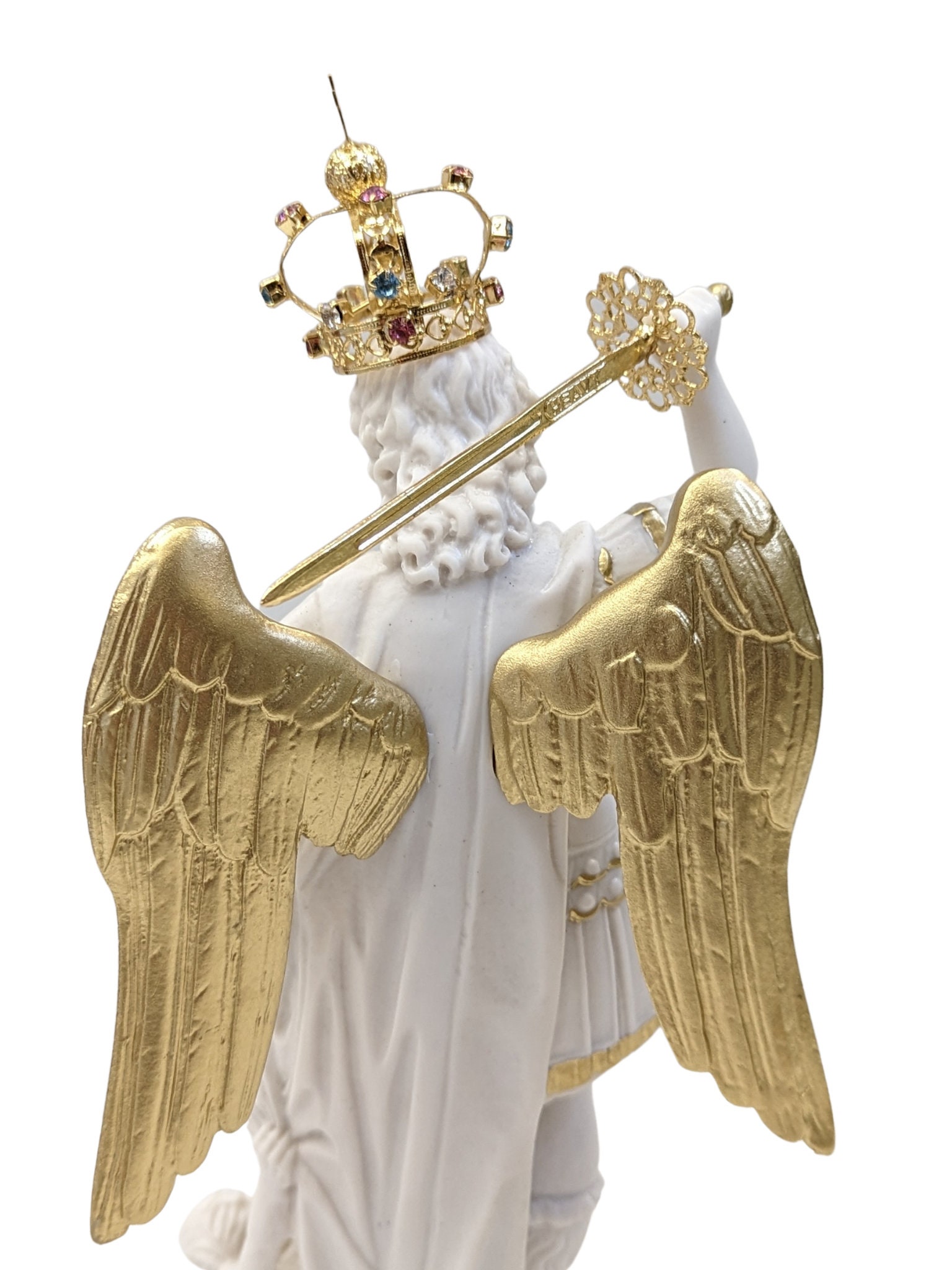 Statue of Saint Michael the Archangel, White With Gold Details, 60 Cm ...