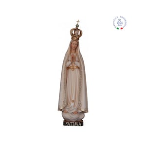 Imagen Peregrina de Nuestra Señora de Fátima en madera, Imagen de Nuestra Señora de Fátima con corona. Estatua de Madera de Nuestra Señora de Fátima con corona