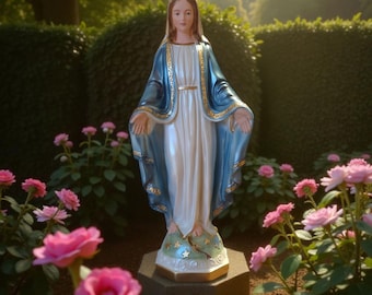 Estatua de yeso de nácar de Nuestra Señora de Gracia 40 cm | Inmaculada Concepción | Estatua de 15,75'' de Nuestra Señora de Gracia | Virgen María |