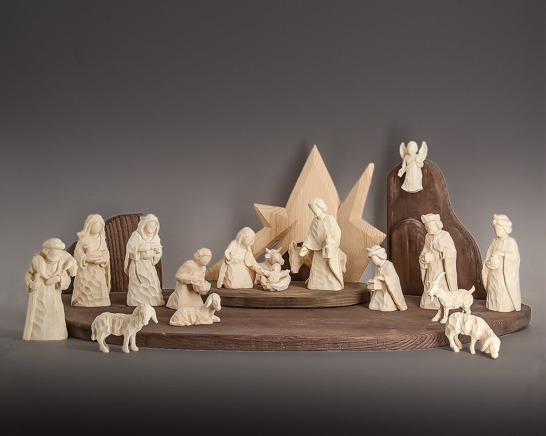 Wooden Nativity Set, Complete Wooden Nativity Scene With Modern Style ...