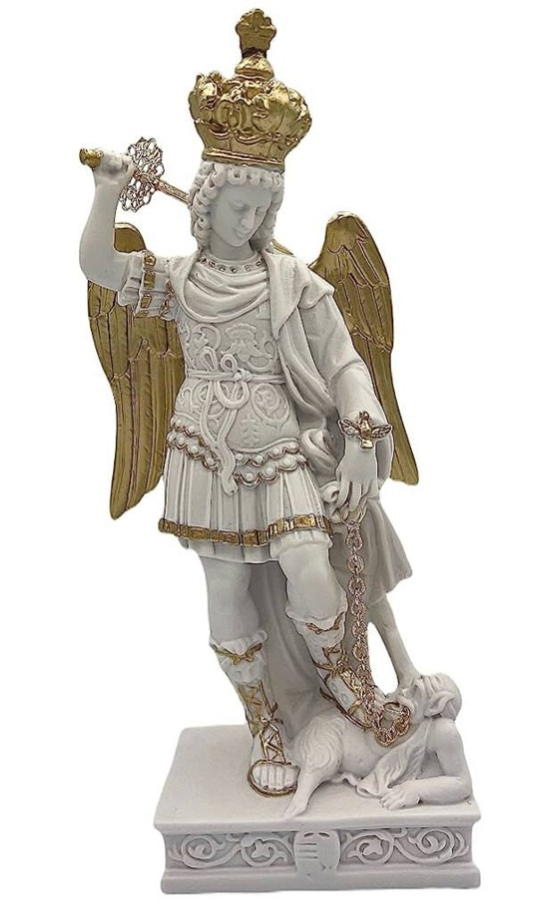 Statue of St. Michael the Archangel White With Gold Details 30 Cm ( 11. ...