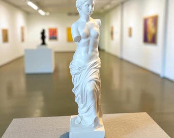 古典彫刻「ミロのヴィーナス」、アラバスター粉末、大理石台座、手作り