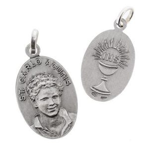 Medaille San Carlo Acutis aus 925er Sterlingsilber, cm. 2,2. 0,87'' Sterling Silber Medaille des Heiligen Carlo Acutis - Made in Italy