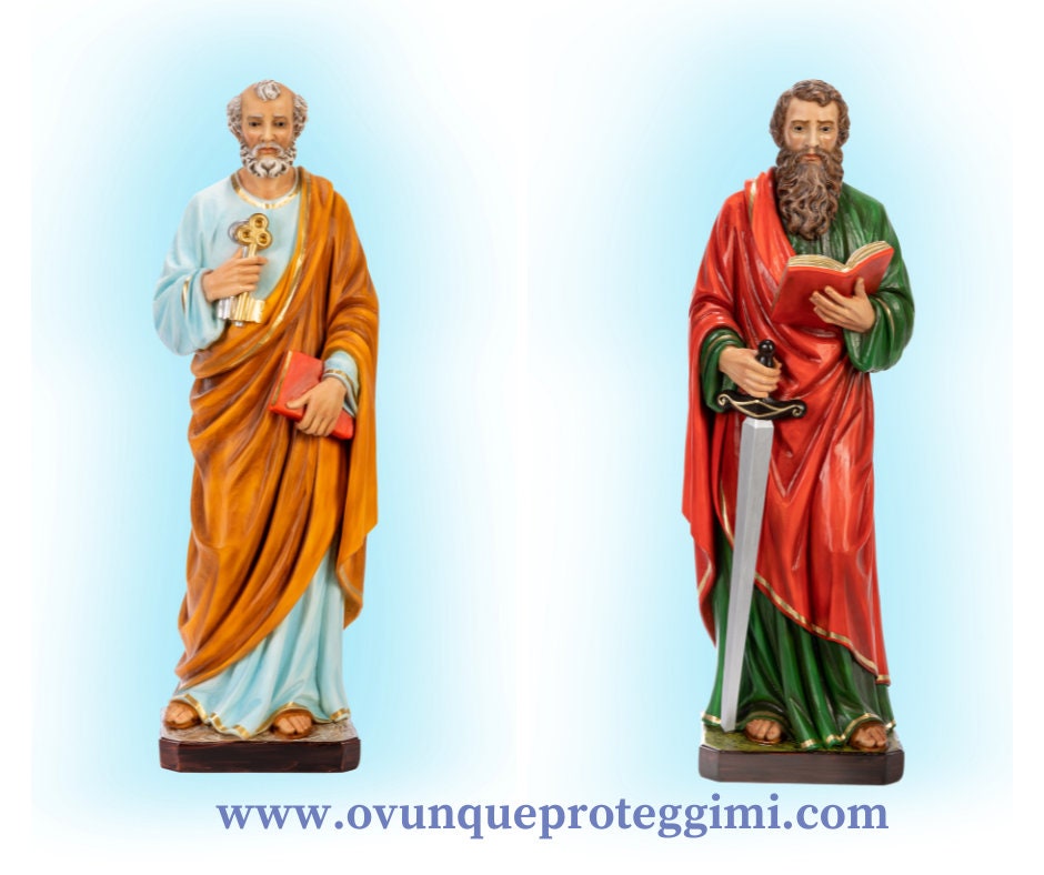 Hand-painted resin statue of St. Peter, 80 cm. Suitable for indoor and outdoor use. 31.50" resin statue of St. Peter. MADE IN ITALY.