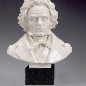 Belle Ancienne Statue Sculpture Buste De Beethoven En Cire Et Base Marbre Noir