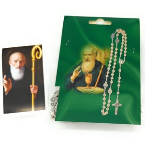 Rosary chaplet of St. Benedict cm. 54 with medals and St. Benedict&#39;s cross in metal. Saint Benedict Rosary. Made in Italy. Catholic Rosary
