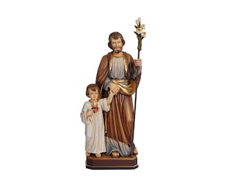 Wooden statue of St. Joseph with Infant Jesus handcrafted in Italy, various sizes available