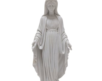 Estatua de la Virgen Milagrosa 20 cm (7,87'') en polvo de mármol blanco, estatuilla blanca de la Virgen de la Inmaculada Concepción - HECHO EN TOSCANA