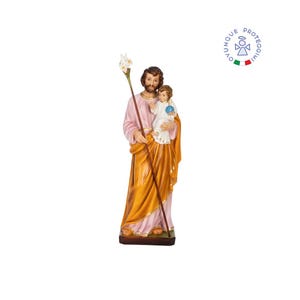 St. Joseph resin statue, 80 cm, made of colored resin, suitable for indoors and outdoors. 31.50&#39;&#39; St. Joseph resin statue. MADE IN ITALY.