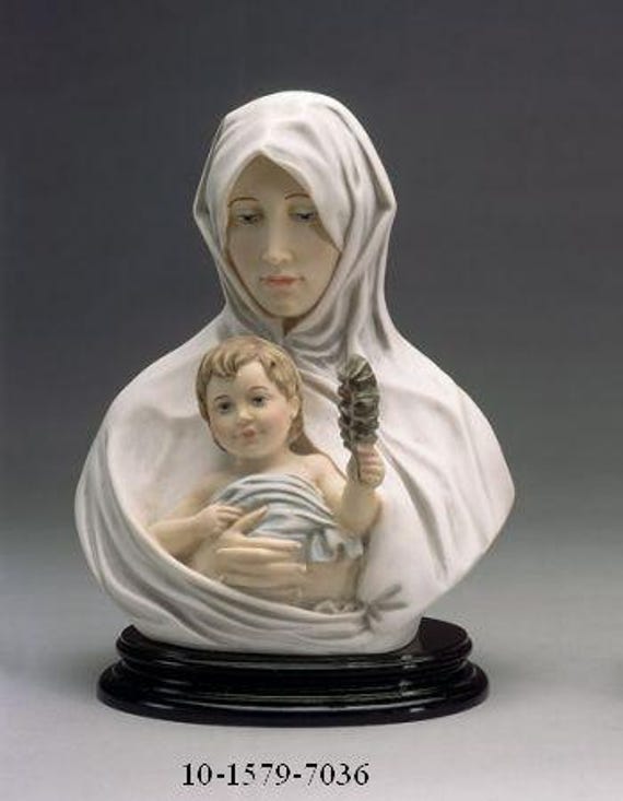 大理石粉末の聖母マリアの胸像、32 cm | イタリア | 12.60 インチ 聖母