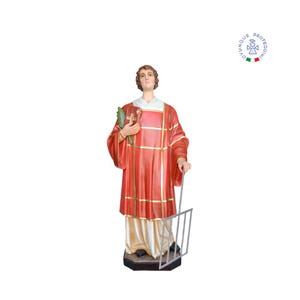Fiberglasstatue des Heiligen Laurentius, 160 cm. Für den Innen- und Außenbereich geeignet. 62,99 Zoll große Fiberglasstatue des Heiligen Laurentius. HERGESTELLT IN ITALIEN.