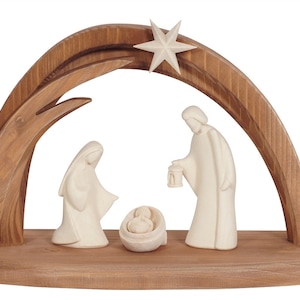 Wooden Nativity Set, Modern Holy Family, Wooden Nativity Scene with Modern Style Hut Created in Val Gardena
