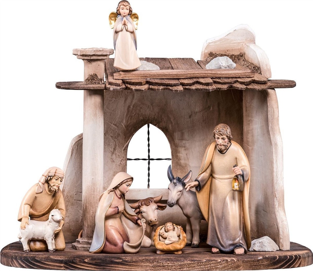 9-piece Wooden Nativity Set, Complete Wooden Nativity Scene With Modern ...