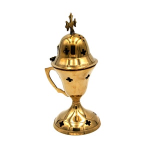 Brass Incense Burner with Perforated Crosses, 17 cm (6.69&#39;&#39;)  Burner for charcoals and incense beads
