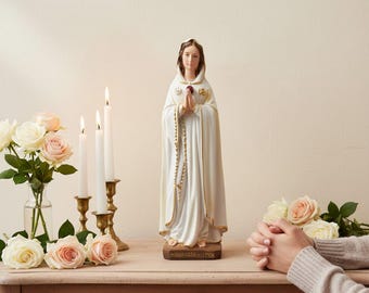 Statue of Our Lady of the Mystical Rose, 30 cm, in marble dust.