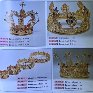 Gold-plated brass statue crown with hand-set crystal rhinestones, top-quality artisan product - MADE IN ITALY